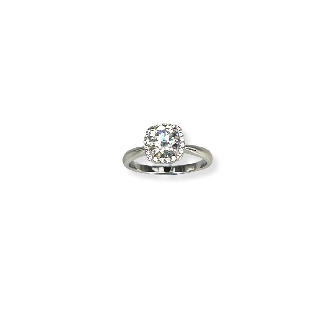 Moissanite Square Solitaire Halo Ring