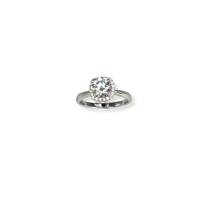 Moissanite  Square Solitaire Halo Ring