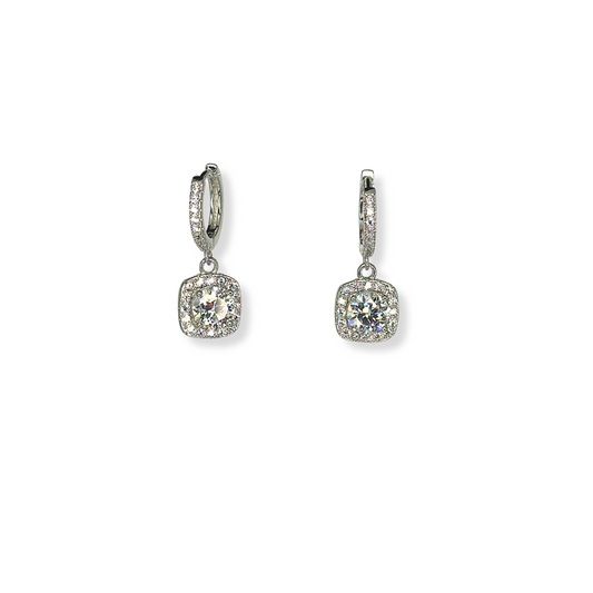 Round Halo Moissanite Drop Earrings