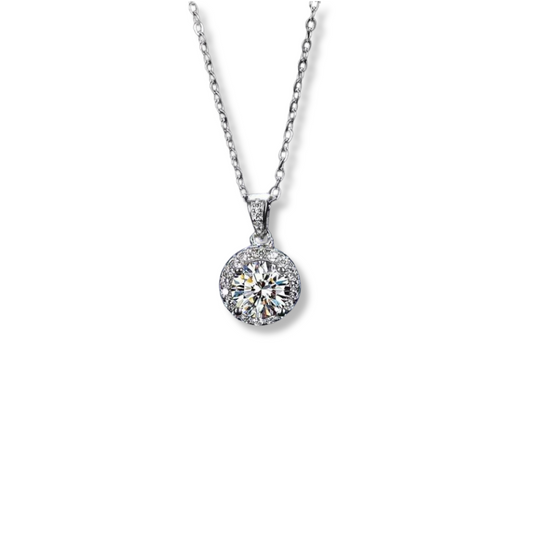 Round Brilliant Moissanite Halo Pendant Necklace