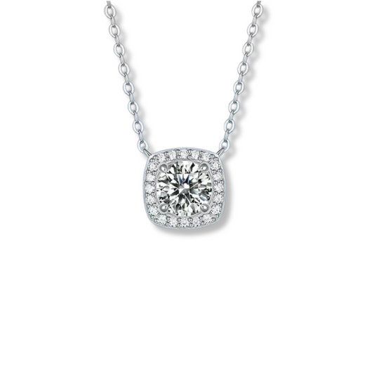 Square Halo Moissanite Pendant Necklace